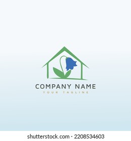 House with flower and cartoon real estate logo