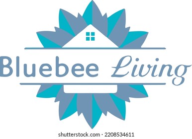 House with flower and cartoon real estate logo