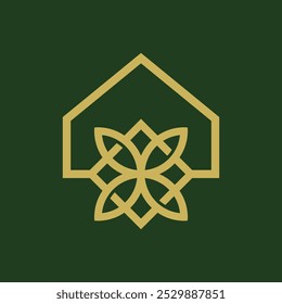 Logo de combinación de casa y flor