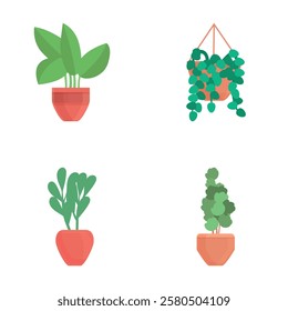 House flower icons set cartoon vector. Home plant and flower in pot. Indoor plant, interior detail