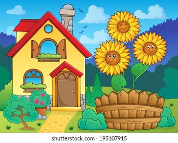 House and flowers 1 - eps10 vector illustration.