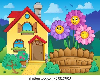 House and flowers 2 - eps10 vector illustration.