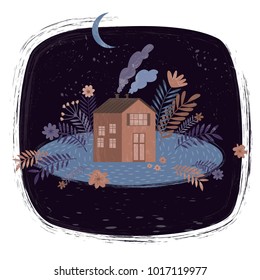 House with flowers and plants vector illustration.