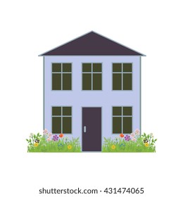 House with flowers vector icon