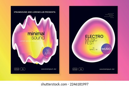 House Flyer. Indie Effect For Set. Bright Electro Fest. Club And Discotheque Design. Futuristic Background For Cover Concept. Pink And Yellow House Flyer