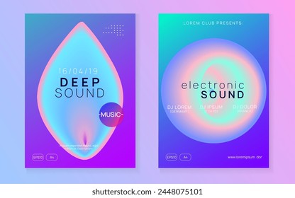 House Flyer. Neon And Concert Concept. Geometric Background For Cover Vector. Trendy Glitch For Set. Cool Disco Event. Pink And Blue House Flyer
