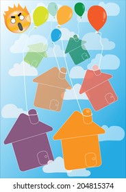 house flying on colorful balloons 