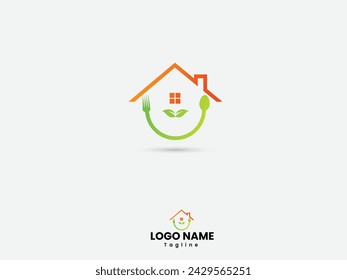 House Food logo design. Healthy food logo. Chef home. Yammy food. Business. Natural. Real estate. Good. Spoon vector art. Creative hotel logo design.