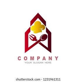 house of food, spoon, fork and house logo, design template