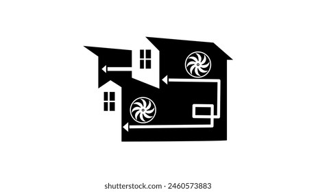 House forced ventilation, black isolated silhouette