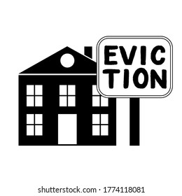 House with foreclosure label Eviction. Homes being repossessed by the bank. Vector illustration.