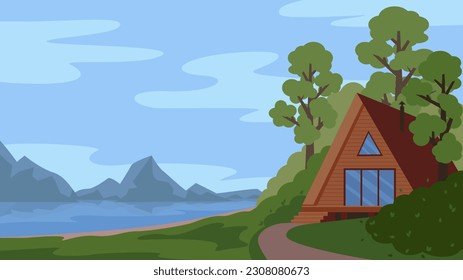 A house in the forest by the lake overlooking the mountains. A weekend in nature in a quiet, peaceful, beautiful place. House for rent.