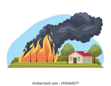 house in forest fire scene