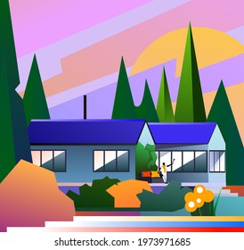 House in the forest illustration 