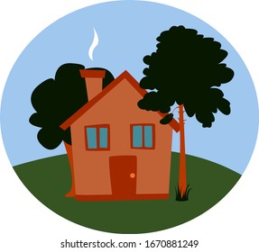 House in the forest, illustration, vector on white background.