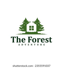 House Forest logo design Template. Creative Pine House logo vector illustration.
