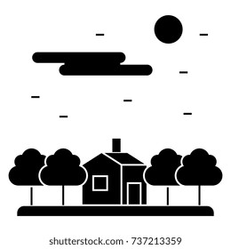 house in forest, night  icon, vector illustration, sign on isolated background