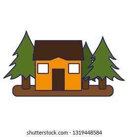 House in forest scenery blue lines