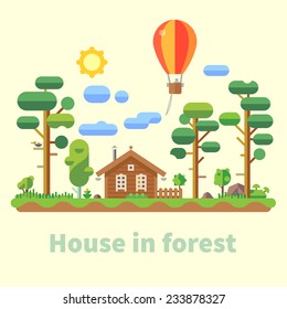 House in forest. Vector flat illustration