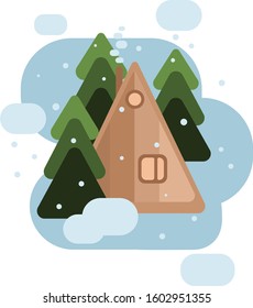 House in the forest. vector icon. Winter villege tourism. 