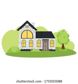 Casa en el bosque. Ilustración vectorial.