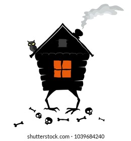 The House of Forest witch on white background. A hut on chicken legs. Vector EPS 8.