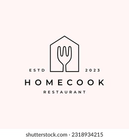 House and fork for home restaurant logo design vector