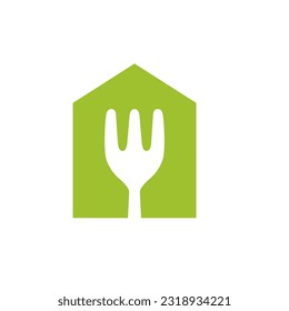 House and fork for home restaurant logo design vector
