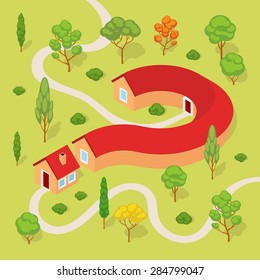 The house in the form of a question mark. Conceptual illustration suitable for advertising and promotion