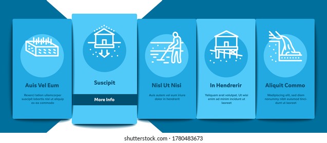 House Foundation Base Onboarding Mobile App Page Screen Vector. Concrete And Brick Building Foundation, Broken And Rickety Basement, Plan And Size Illustrations