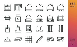 House Foundation Isolated Icons Set. Set Of Formwork, Concrete Piles, Iron Screw Pile, Monolithic Strip Foundation, Reinforced Concrete Plate, Cement, Steel Rebar, Slab, Cement Bulk Truck Vector Icon