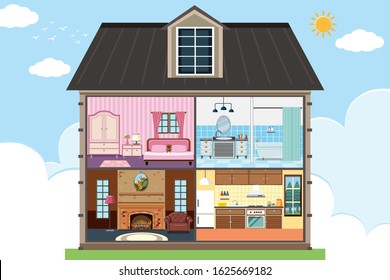 House Four Rooms Fully Furnished Illustration Stock Vector (Royalty ...