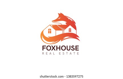 House fox logo concept. Beautiful real estate branding template. Simple modern design. Red, orange color. Isolated on a white background. Flat style vector illustration.