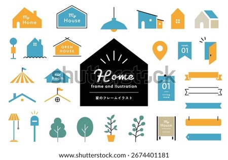 House frame and illustration set.
Illustrations and decorative elements related to housing, homes, living, and lifestyle.