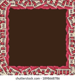 House frame pattern. Picture frame vector. House pixel art. House photo frame pixel art.
