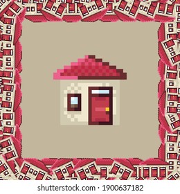 House frame pattern. Picture frame vector. House pixel art. House photo frame pixel art.