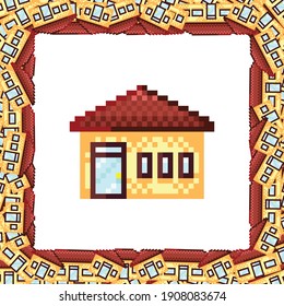 House frame pattern. Picture frame vector. House pixel art. House photo frame pixel art.