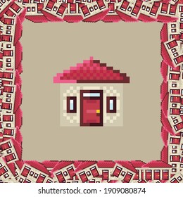 House frame pattern. Picture frame vector. House pixel art. House photo frame pixel art.