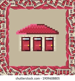 House frame pattern. Picture frame vector. House pixel art. House photo frame pixel art.