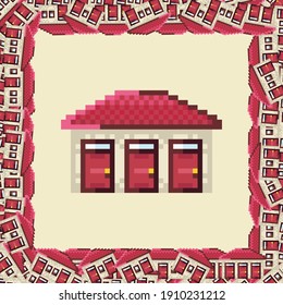 House frame pattern. Picture frame vector. House pixel art. House photo frame pixel art.