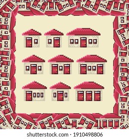 House frame pattern. Picture frame vector. Pixel art of Houses. House photo frame pixel art.