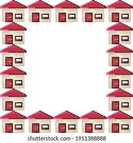 House frame pattern. Picture frame vector. Pixel art of Houses. House photo frame pixel art.