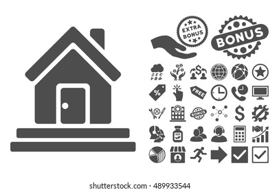 House Front Door icon with bonus clip art. Vector illustration style is flat iconic symbols, gray color, white background.