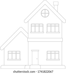 The house from the front elevation. Drawing on the concept of no sharp corners and fantasy. Drawing uses 2D CAD in black and white mood.