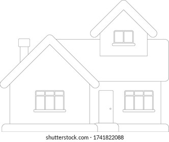 The house from the front elevation. Drawing on the concept of no sharp corners and fantasy. Drawing uses 2D CAD in black and white mood.