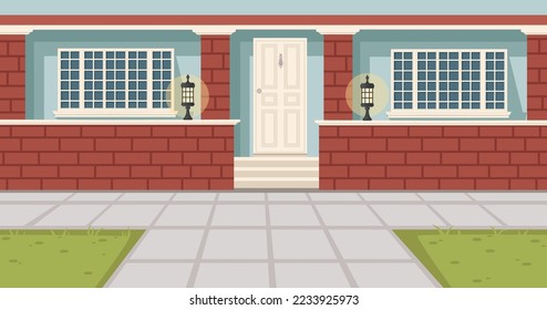 House front entrance with door doorstep and windows vector illustration