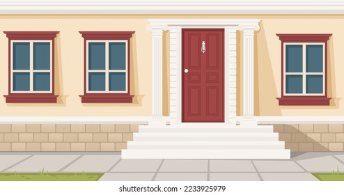 House front entrance with door doorstep and windows vector illustration