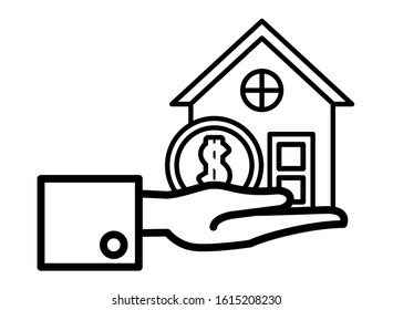 house front facade with coin dollar money vector illustration design