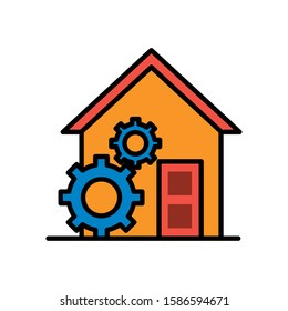 house front facade with gears machine vector illustration design