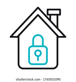 house front facade with padlock line style icon vector illustration design